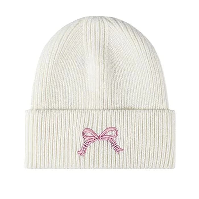 Bow Embroidery Beanie Hat — view 2 Bow Embroidery Beanie Hat — view 2