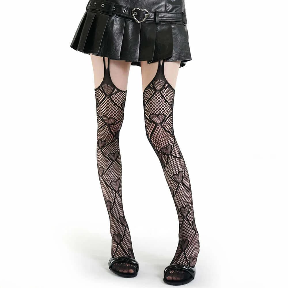 Heart Fishnet Suspender Tights — view 2 Heart Fishnet Suspender Tights — view 2