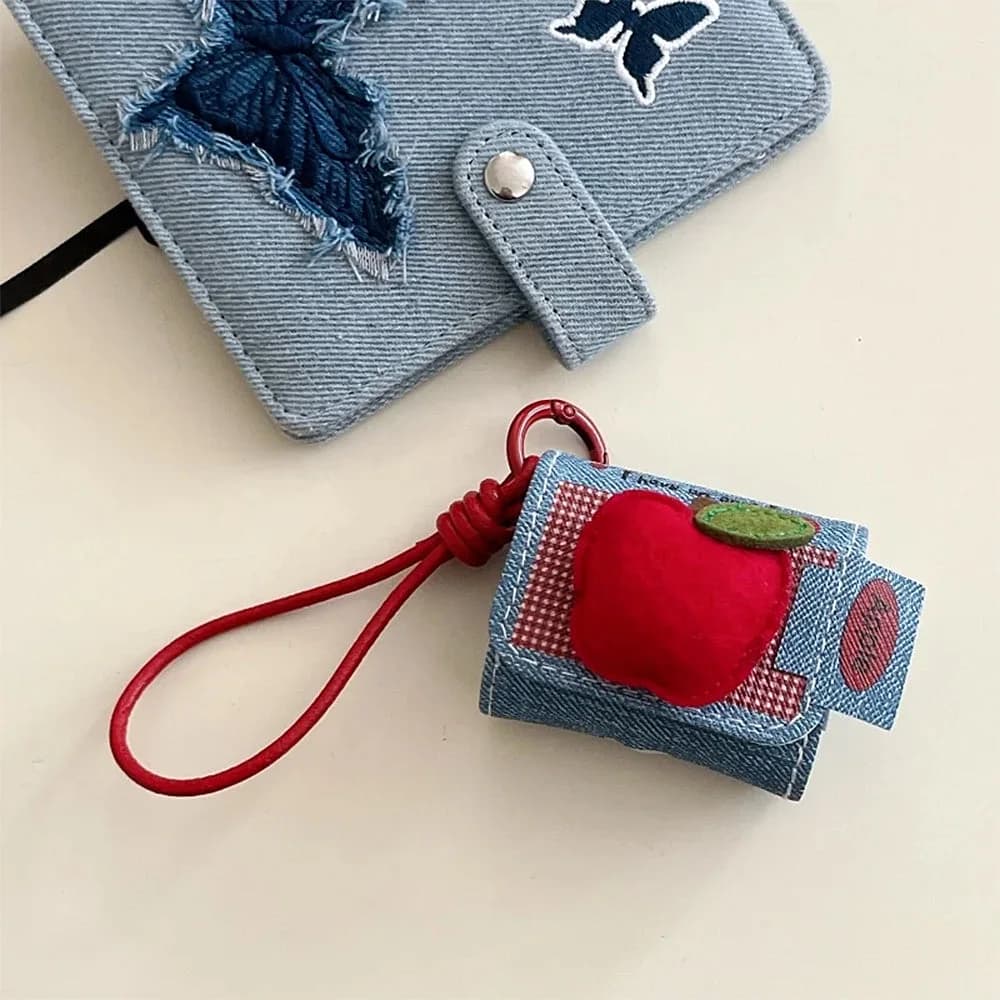 Red Apple Denim AirPods Case — view 2 Red Apple Denim AirPods Case — view 2