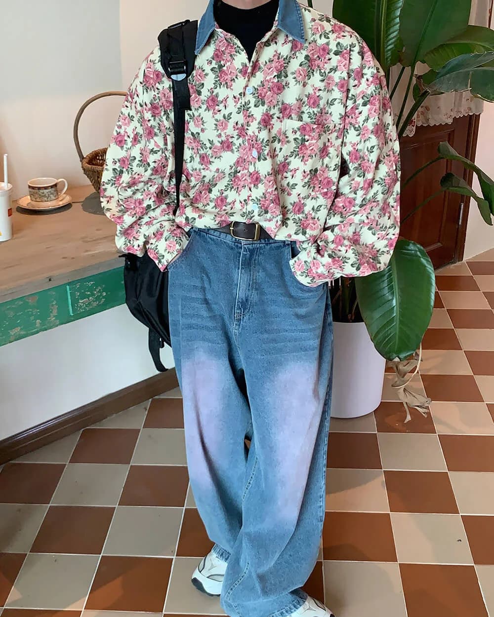 Vintage Pink Floral Button Up Shirt — view 2 Vintage Pink Floral Button Up Shirt — view 2