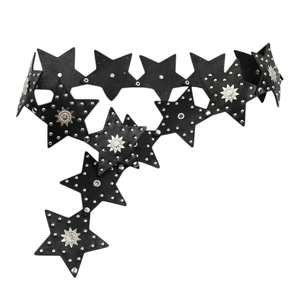 Black Star Studded Boho Belt — view 1 Black Star Studded Boho Belt — view 1