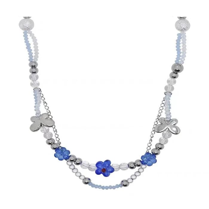 Soft Grunge Blue Beaded Necklace — view 1 Soft Grunge Blue Beaded Necklace — view 1