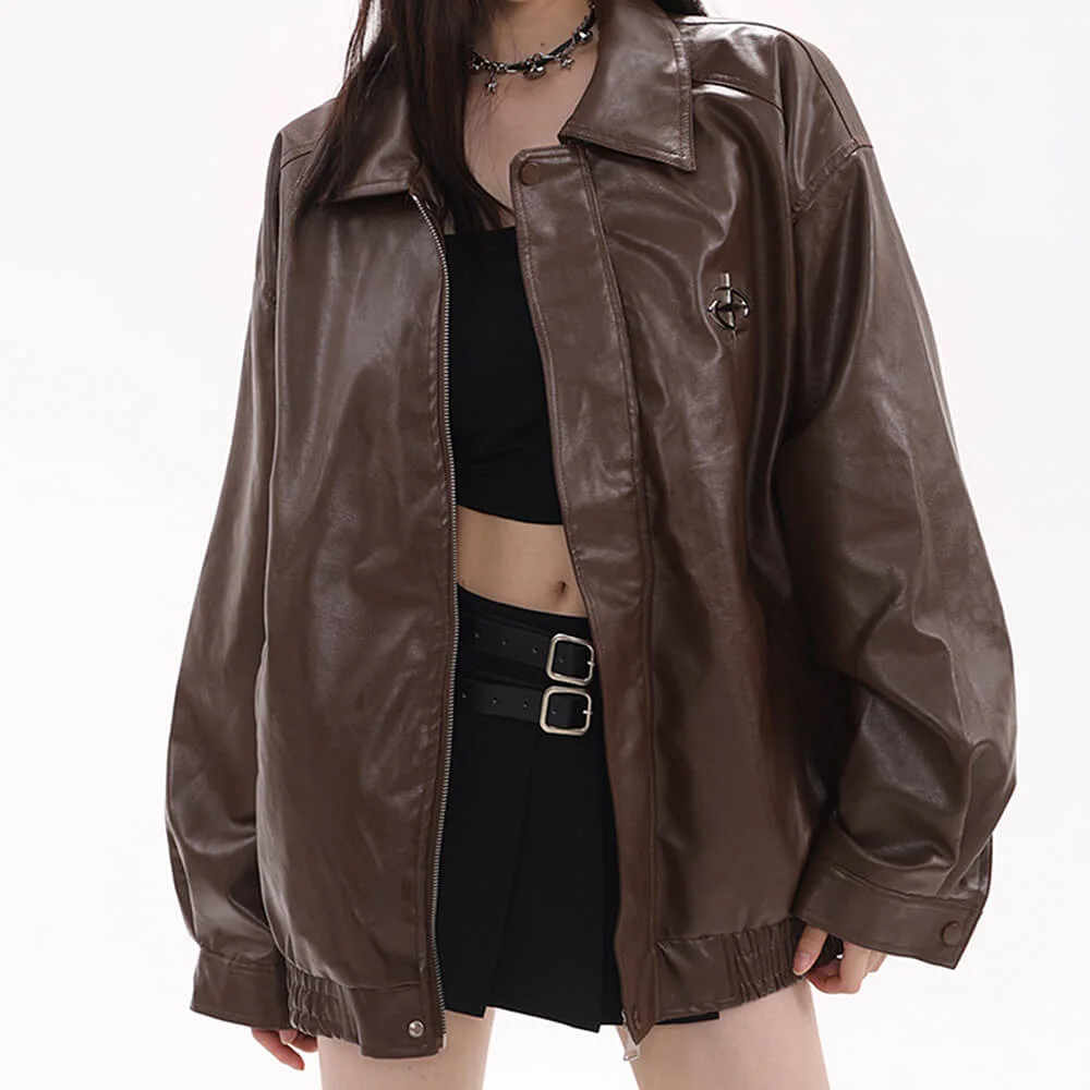 Star Girl Bomber Leather Jacket — view 1 Star Girl Bomber Leather Jacket — view 1