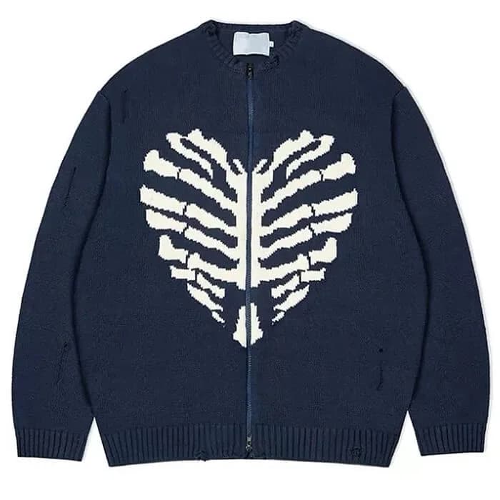 Skeleton Print Zip Up Sweater — view 1 Skeleton Print Zip Up Sweater — view 1