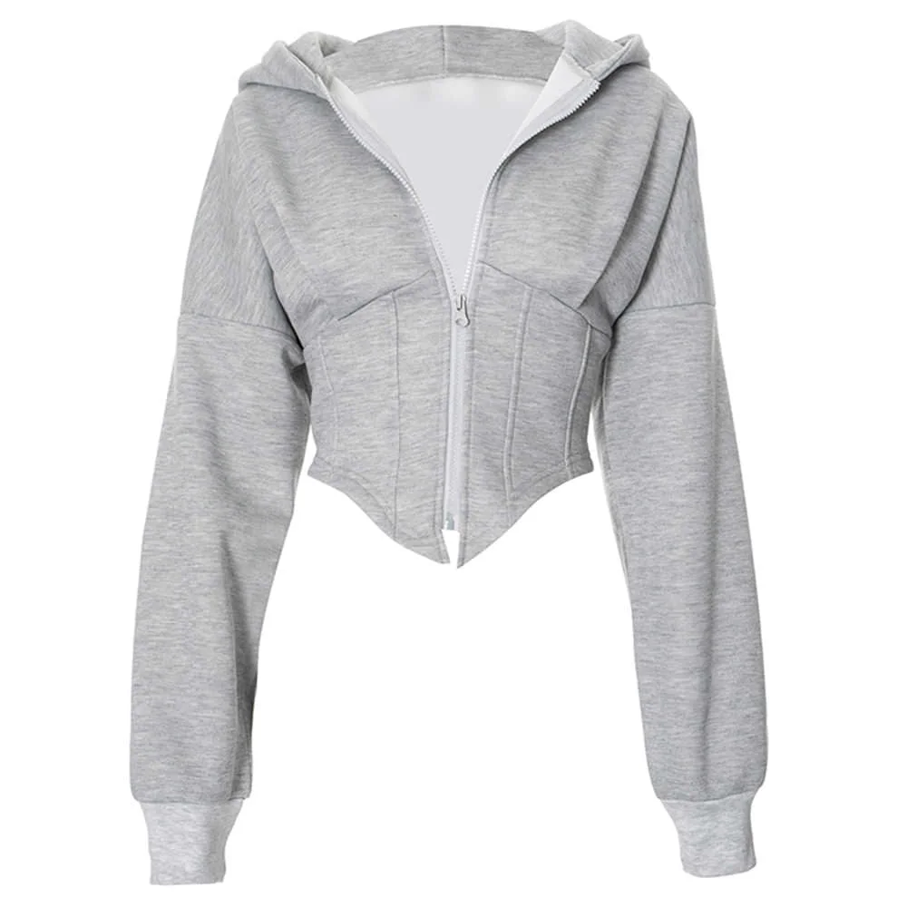 Basic Corset Detail Zip Up Hoodie — view 1 Basic Corset Detail Zip Up Hoodie — view 1