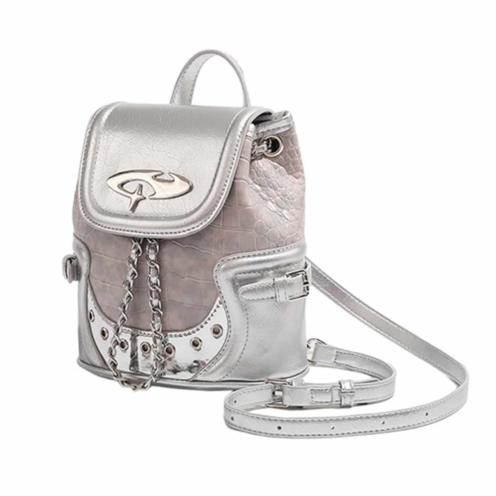 Future World Mini Backpack in Silver — view 2 Future World Mini Backpack in Silver — view 2