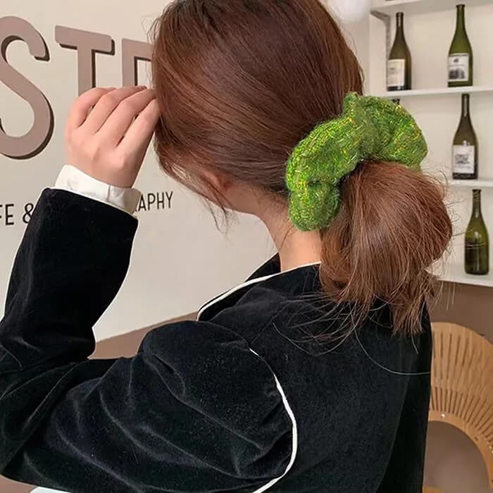 Green Tweed Scrunchie — view 2 Green Tweed Scrunchie — view 2