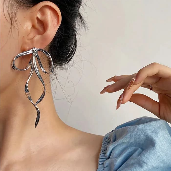 Silver Bow Earrings — view 2 Silver Bow Earrings — view 2