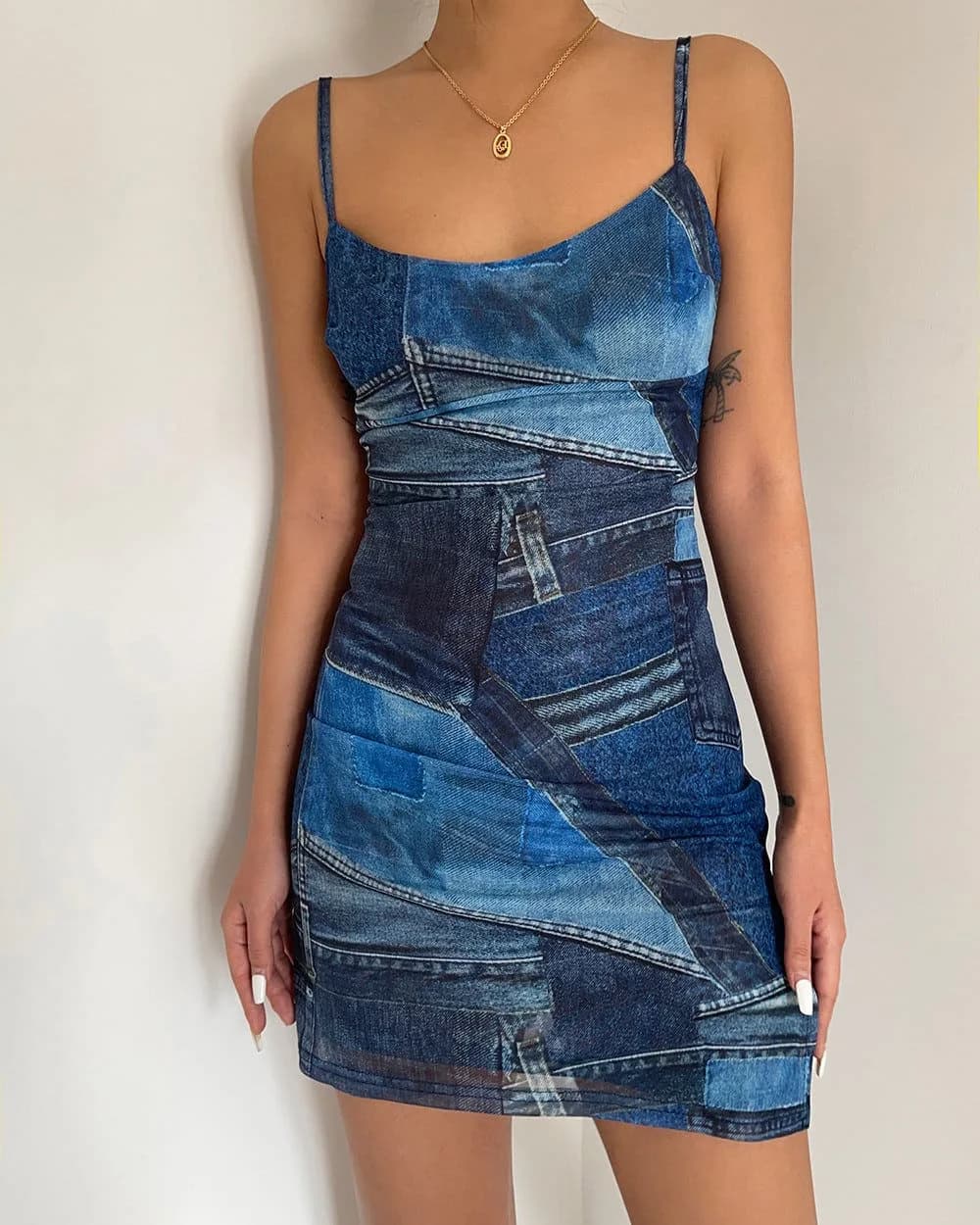 Y2K Denim Print Mini Dress — view 2 Y2K Denim Print Mini Dress — view 2