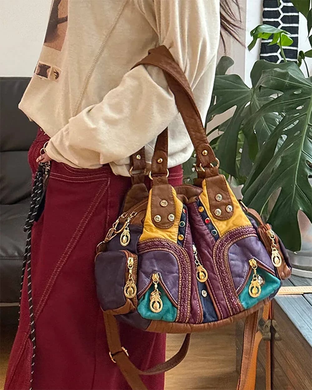 Hippie Aesthetic Patchwork Handbag — view 2 Hippie Aesthetic Patchwork Handbag — view 2