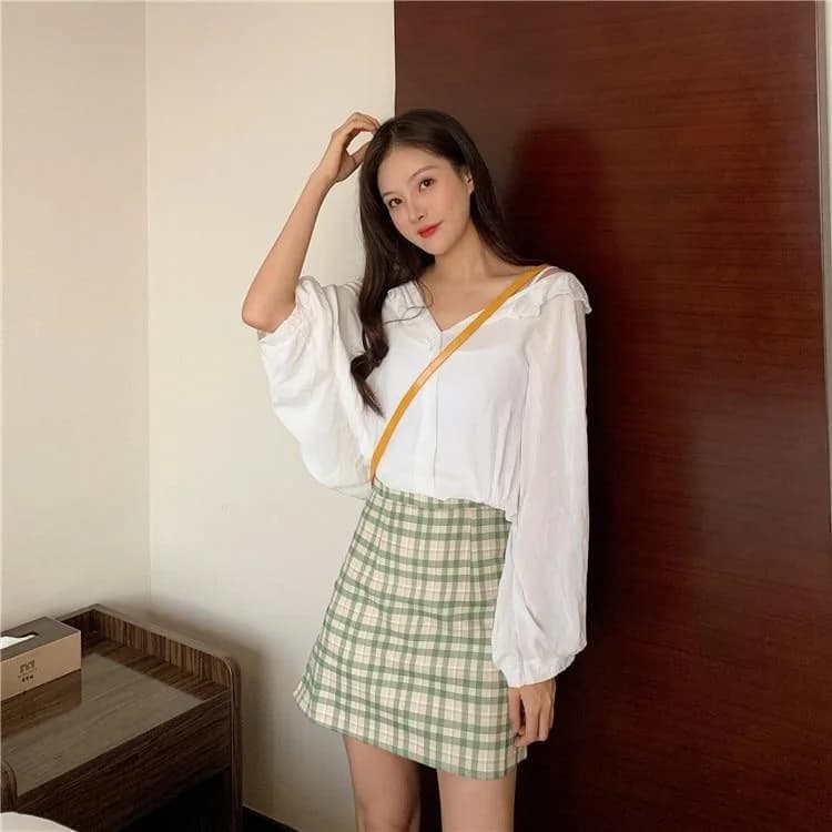 Vintage Plaid High Waist Skirt — view 2 Vintage Plaid High Waist Skirt — view 2