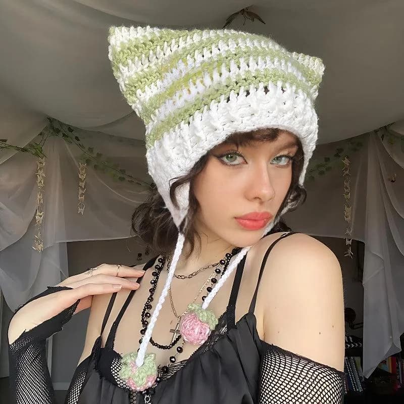 Kawaii Cat Ear Knitted Beanie — view 2 Kawaii Cat Ear Knitted Beanie — view 2