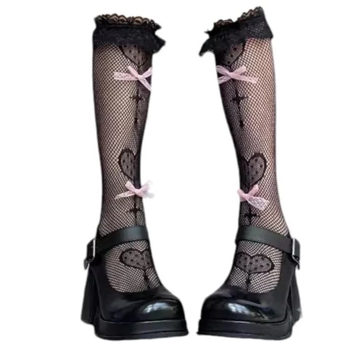 Bows Fishnet Knee Socks — view 2 Bows Fishnet Knee Socks — view 2