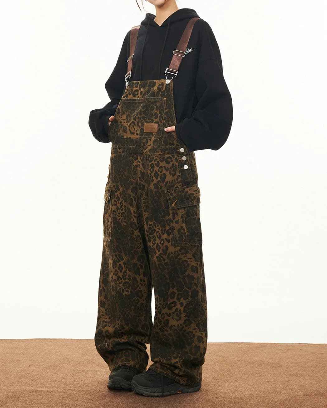 Animal Instincts Leopard Print Denim Overalls — view 2 Animal Instincts Leopard Print Denim Overalls — view 2