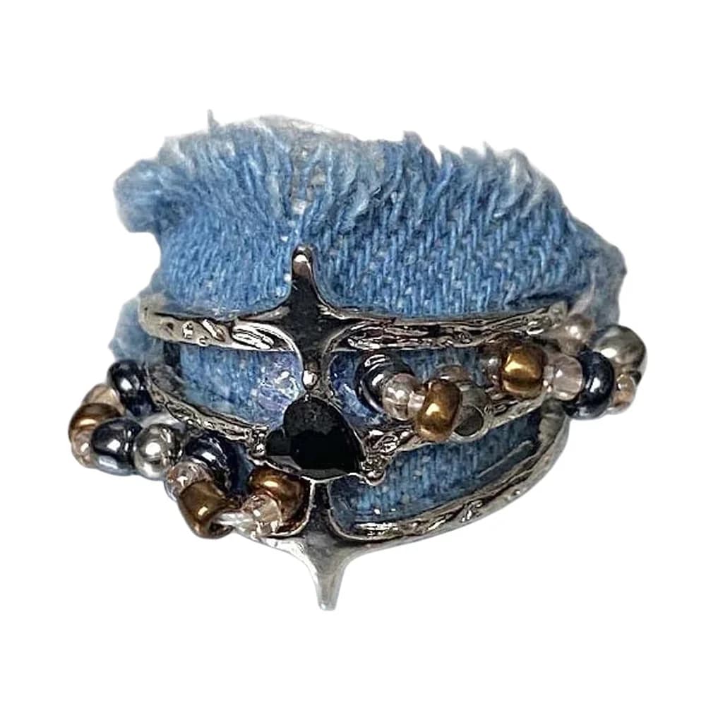 Y2K Denim Bead Ring — view 2 Y2K Denim Bead Ring — view 2