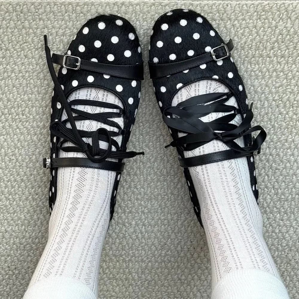 Paris Stories Polka Dot Lace Ballet Flats — view 2 Paris Stories Polka Dot Lace Ballet Flats — view 2
