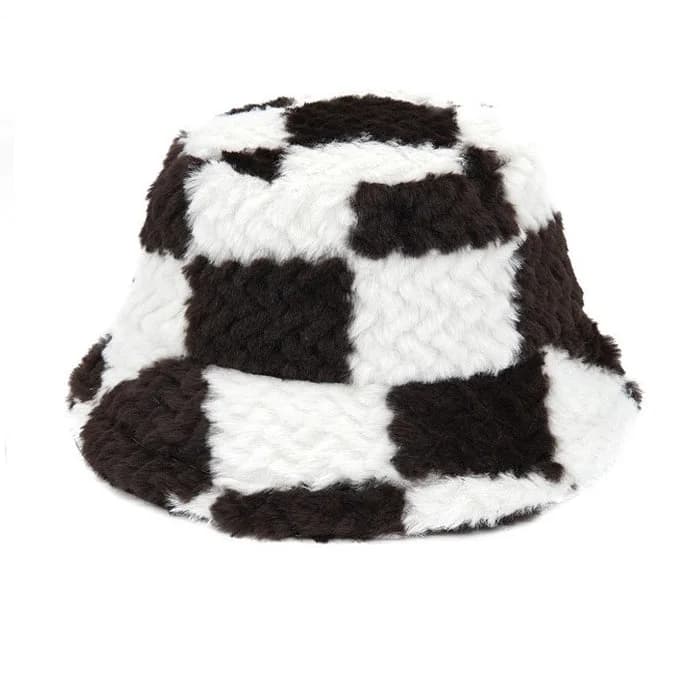 Checkered Fuzzy Bucket Hat — view 2 Checkered Fuzzy Bucket Hat — view 2
