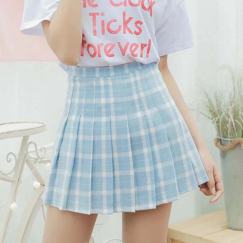 Sky Blue Plaid Skirt — view 1 Sky Blue Plaid Skirt — view 1