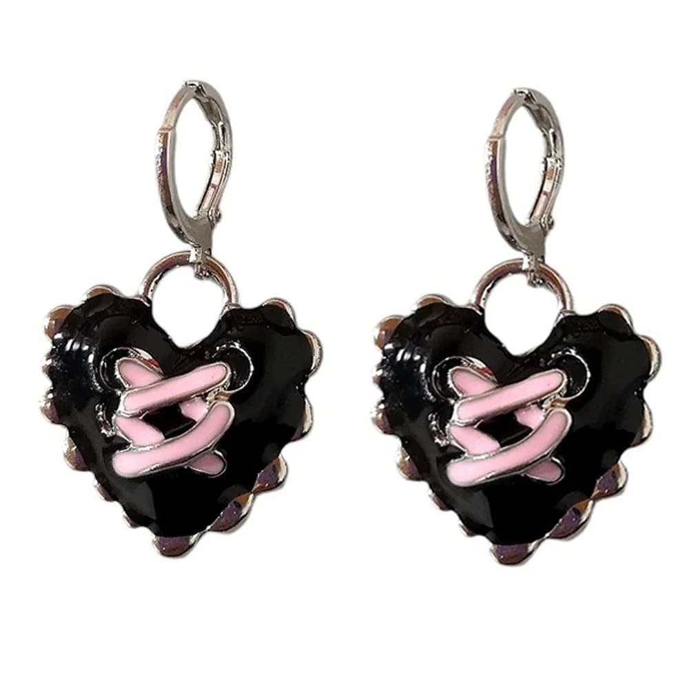 Emo Girl Heart Lace Up Earrings — view 1 Emo Girl Heart Lace Up Earrings — view 1