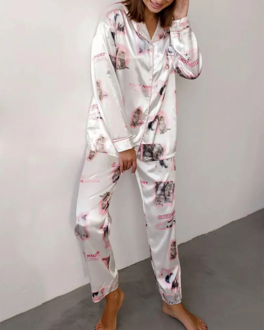 Kitty Satin Pajama Set — view 2 Kitty Satin Pajama Set — view 2