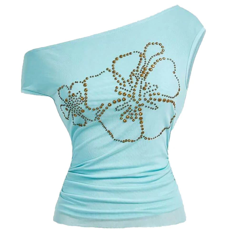 Y2K Hibiscus Studded Off Shoulder Top — view 1 Y2K Hibiscus Studded Off Shoulder Top — view 1