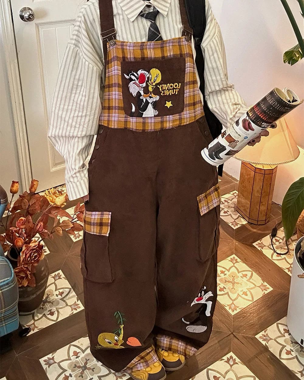 Brown Corduroy 90s Cartoon Dungarees — view 2 Brown Corduroy 90s Cartoon Dungarees — view 2