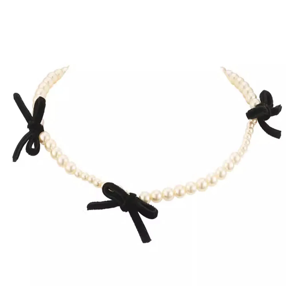 Coquette Aeshetic Pearl Bow Choker — view 2 Coquette Aeshetic Pearl Bow Choker — view 2