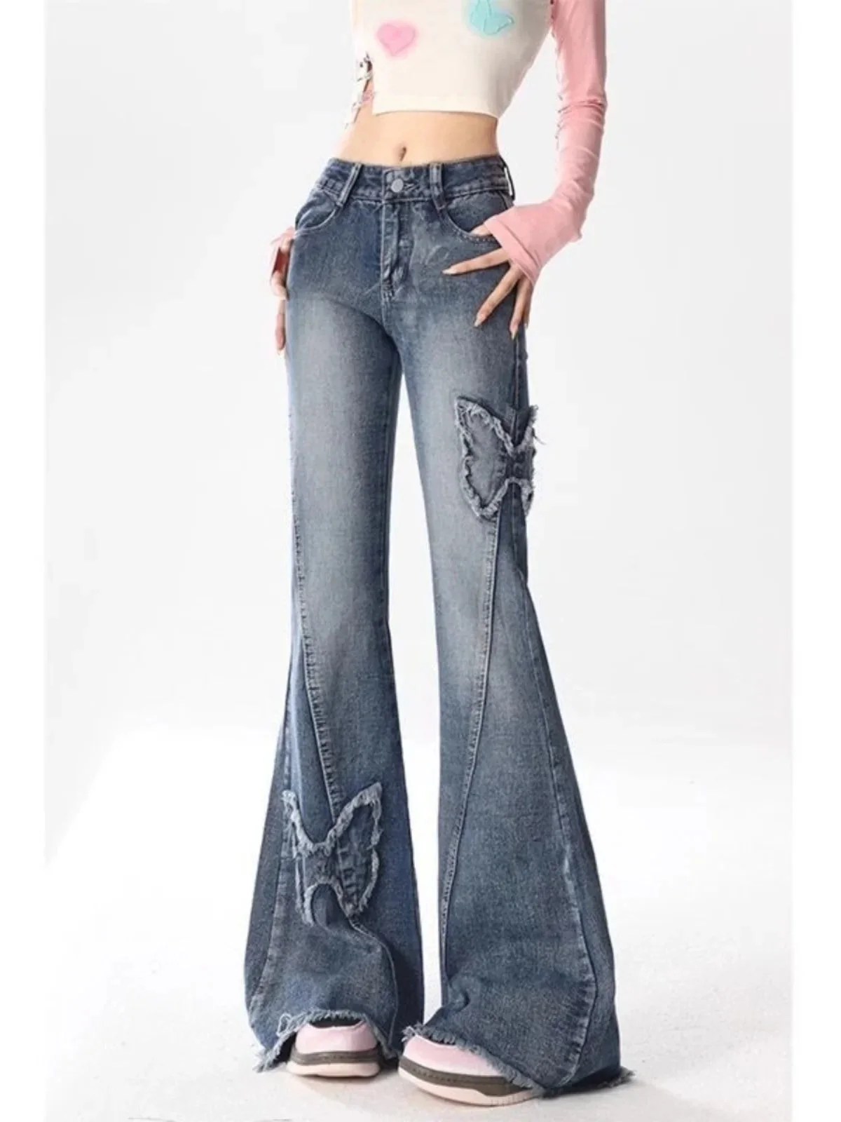 Frayed Butterfly Flared Jeans — view 1 Frayed Butterfly Flared Jeans — view 1