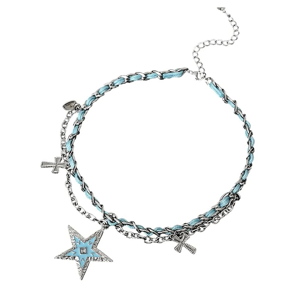 Blue Star Choker Necklace — view 2 Blue Star Choker Necklace — view 2