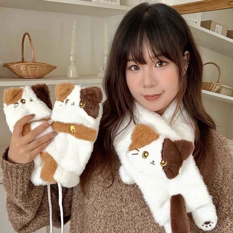 Kawaii Cat Scarf & Gloves — view 1 Kawaii Cat Scarf & Gloves — view 1