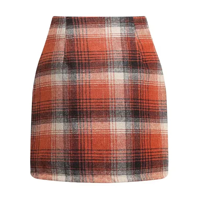 Retro Orange Plaid Skirt — view 1 Retro Orange Plaid Skirt — view 1