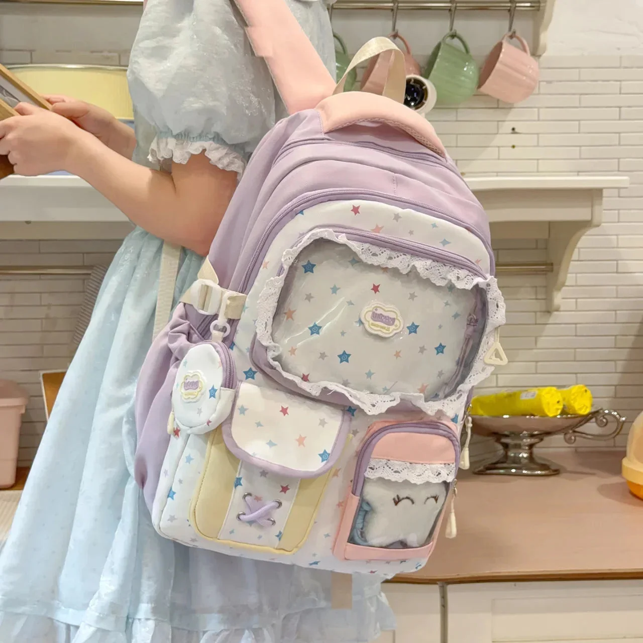 Pastel Star Lace Display Backpack — view 1 Pastel Star Lace Display Backpack — view 1