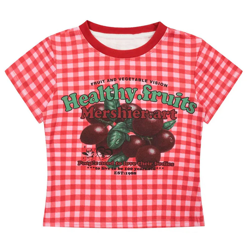 Healthy Fruits Gingham Baby Tee — view 1 Healthy Fruits Gingham Baby Tee — view 1