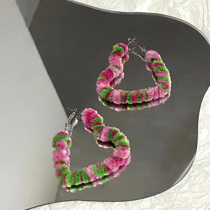 Fuzzy Heart Hoop Earrings — view 2 Fuzzy Heart Hoop Earrings — view 2