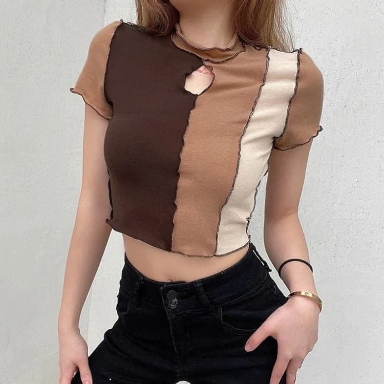 Brown Tan Cream Crop Top — view 2 Brown Tan Cream Crop Top — view 2