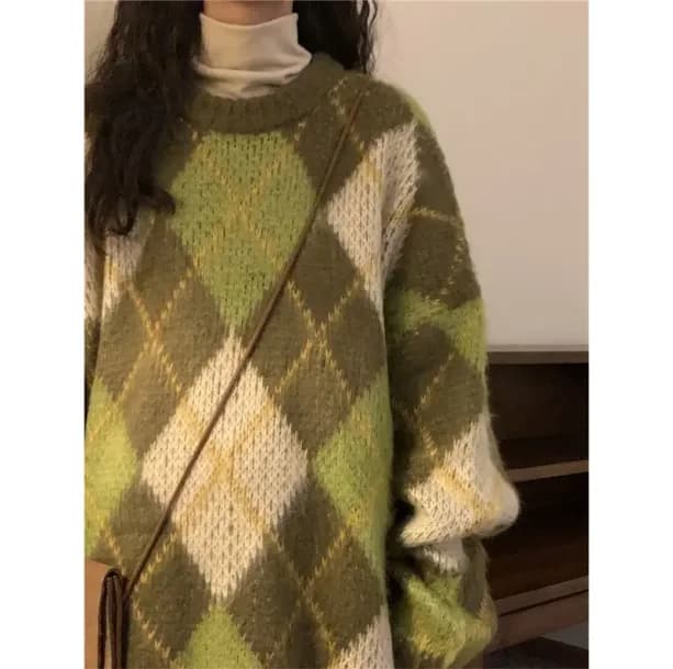 Green Plaid Preppy Sweater — view 3 Green Plaid Preppy Sweater — view 3