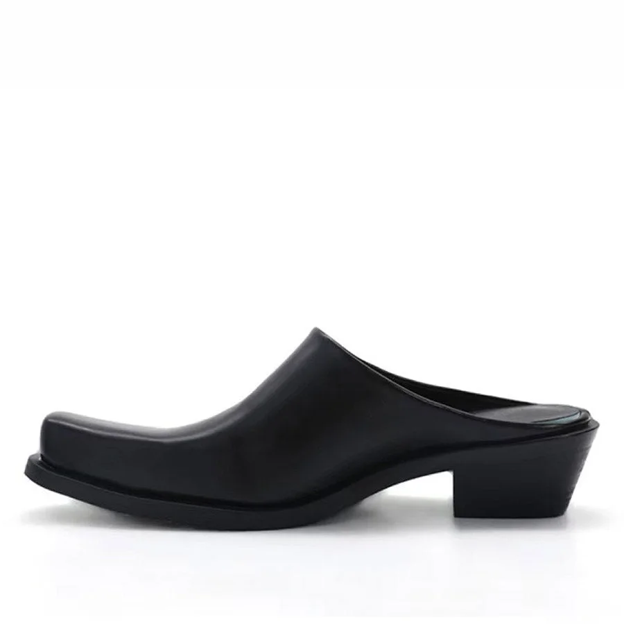 Square Toe Minimalist Black Mules — view 1 Square Toe Minimalist Black Mules — view 1