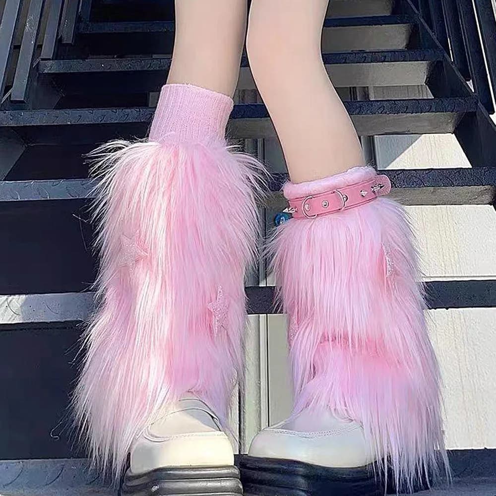 Y2K Star Fuzzy Leg Warmers — view 2 Y2K Star Fuzzy Leg Warmers — view 2