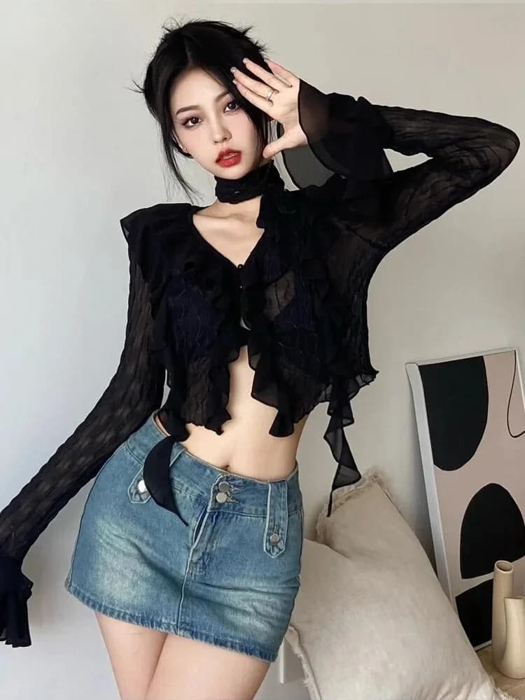 Goth Sheer Ruffled Blouse — view 2 Goth Sheer Ruffled Blouse — view 2