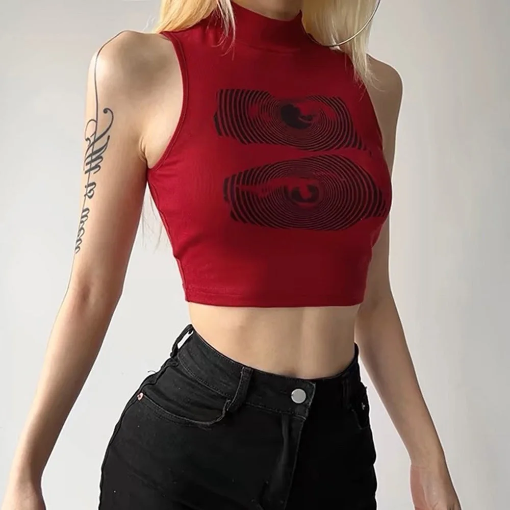 Grunge Aesthetic Eyes Print Crop Top — view 2 Grunge Aesthetic Eyes Print Crop Top — view 2