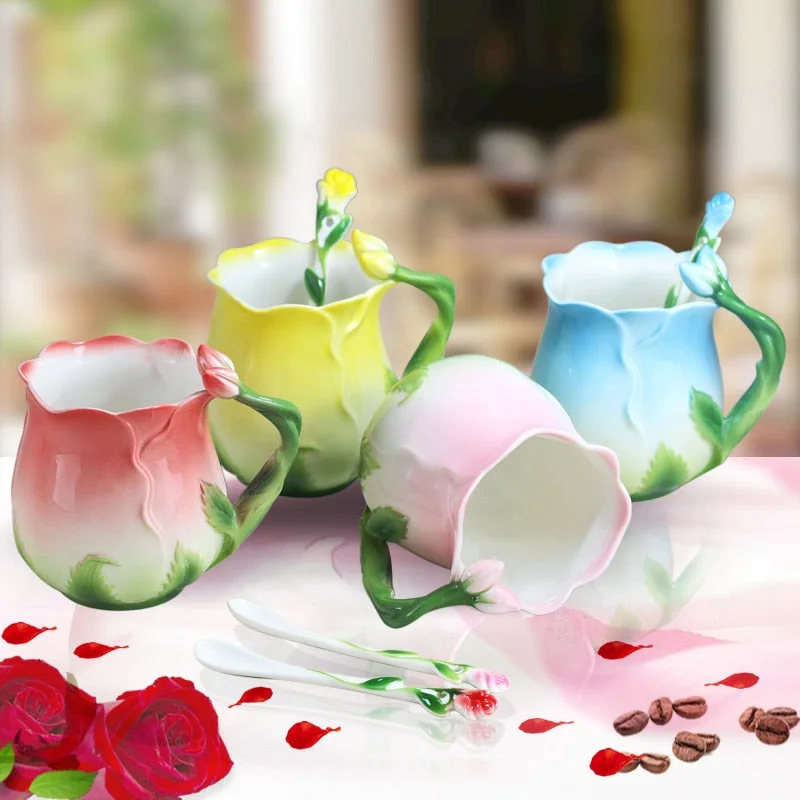 Rose Petal Ceramic Coffee Cup — view 2 Rose Petal Ceramic Coffee Cup — view 2