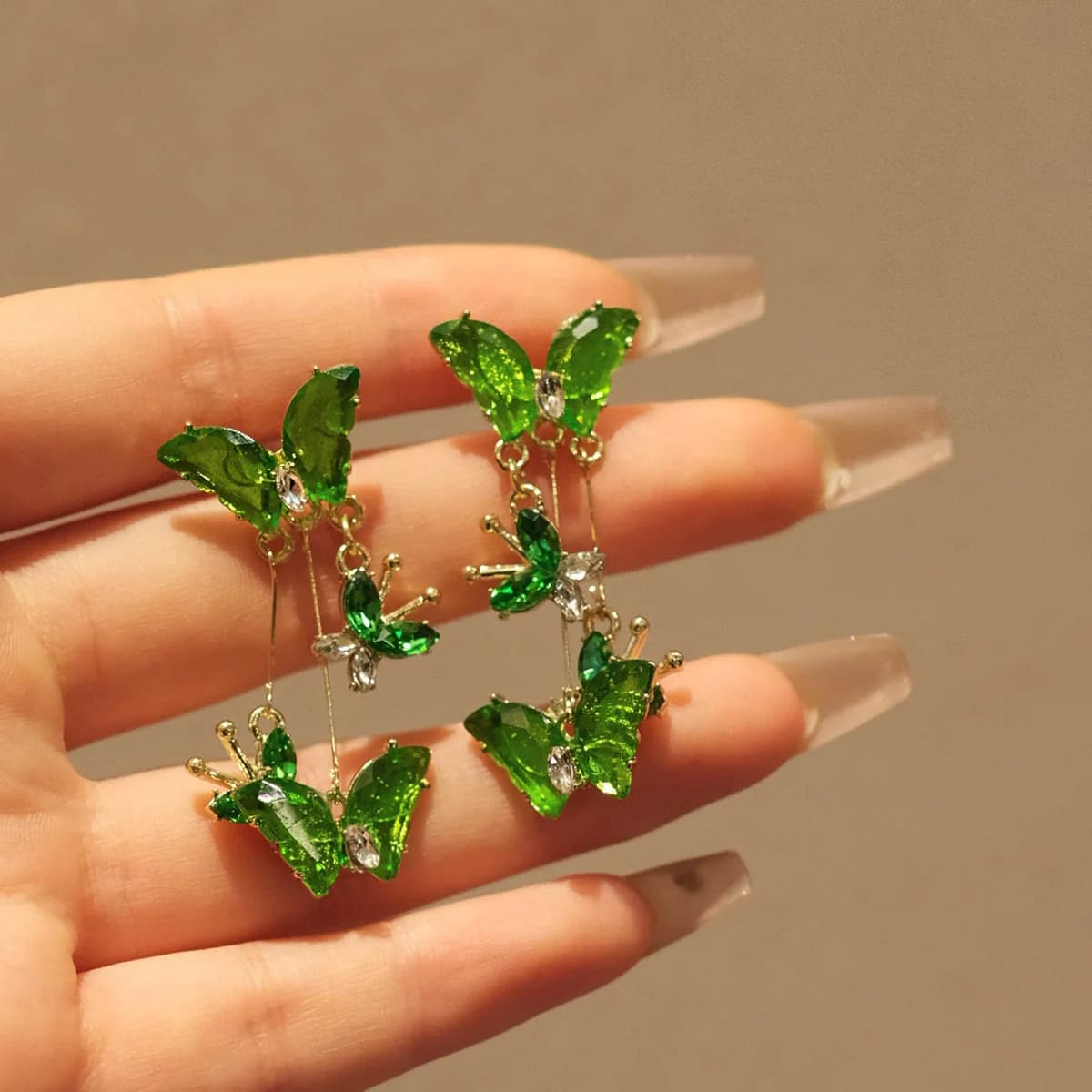 Fairy Butterfly Green Earrings — view 2 Fairy Butterfly Green Earrings — view 2