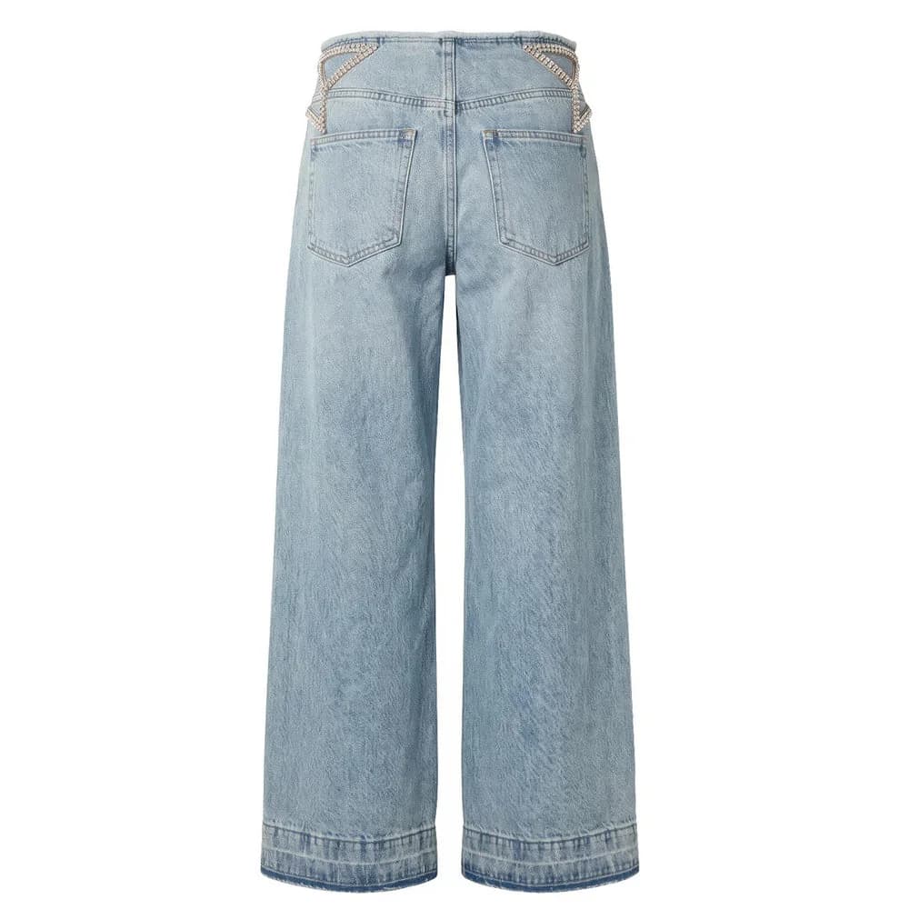 Rhinestone Star Cutout Wide Leg Jeans — view 2 Rhinestone Star Cutout Wide Leg Jeans — view 2