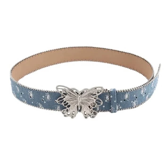 Y2K Butterfly Buckle Denim Belt — view 1 Y2K Butterfly Buckle Denim Belt — view 1