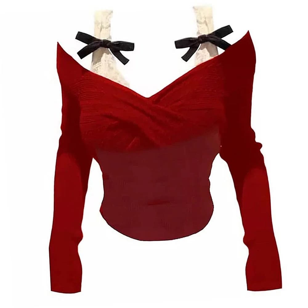 Red Off-Shoulder Bow Top — view 1 Red Off-Shoulder Bow Top — view 1