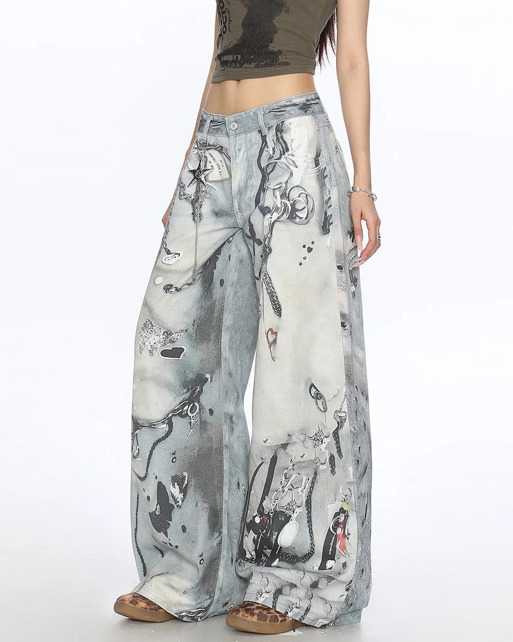 Washed Blue Chain Print Jeans — view 2 Washed Blue Chain Print Jeans — view 2