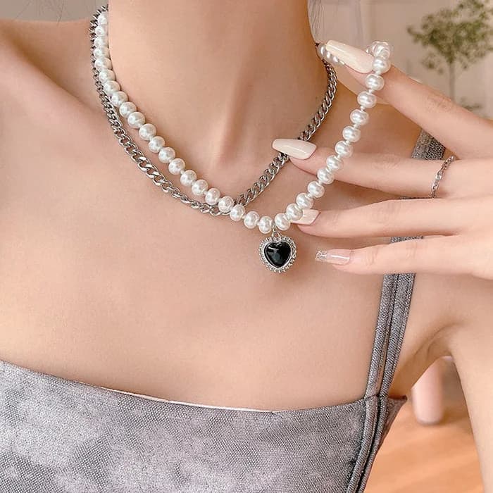 Black Heart Pearl Necklace — view 2 Black Heart Pearl Necklace — view 2