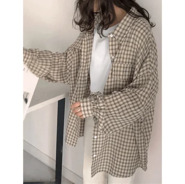 Retro Oversized Plaid Shirt — view 2 Retro Oversized Plaid Shirt — view 2