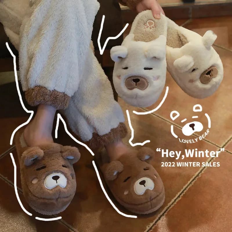 Fuzzy Teddy Bear Slippers — view 2 Fuzzy Teddy Bear Slippers — view 2