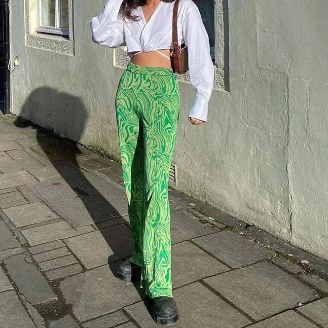 Straight Leg Green Y2K Pants — view 1 Straight Leg Green Y2K Pants — view 1